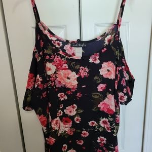 Navy Blue Floral Blouse XL